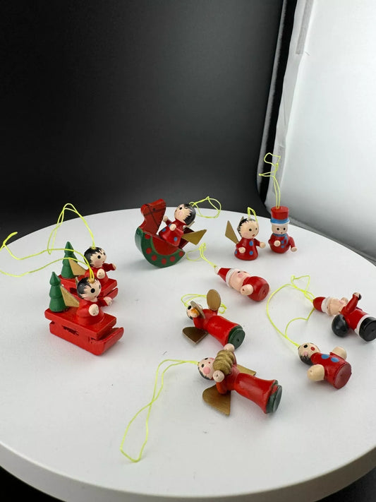 Vintage Mini Painted Wooden Ornaments - Mixed Lot of 14