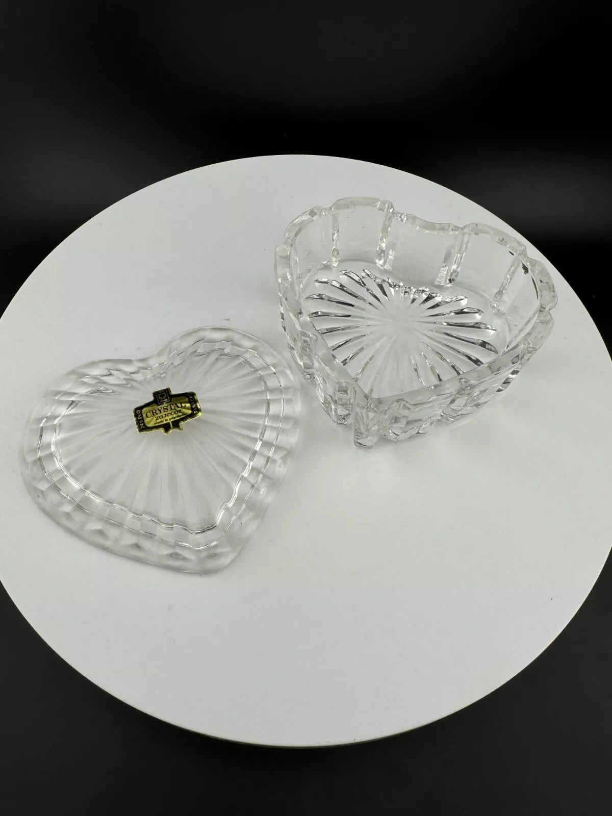 Zajecar Hand Cut Lead Crystal Made in Yugoslavia Heart Shape Trinket Box
