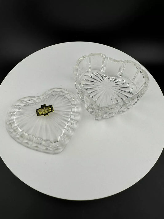 Zajecar Hand Cut Lead Crystal Made in Yugoslavia Heart Shape Trinket Box