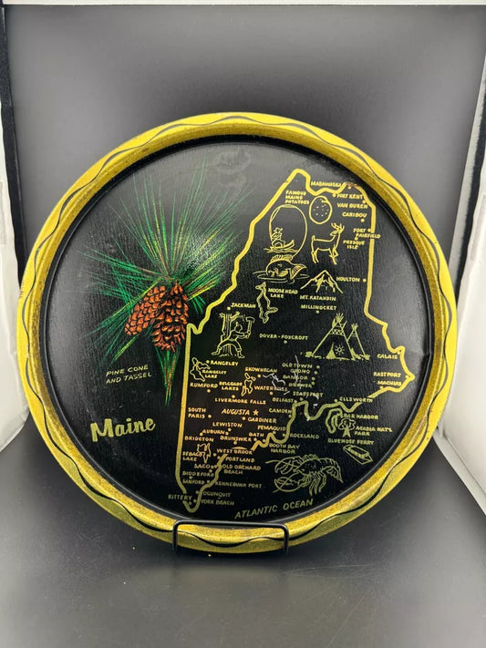 Vintage Tin State Souvenir Trays - Maine