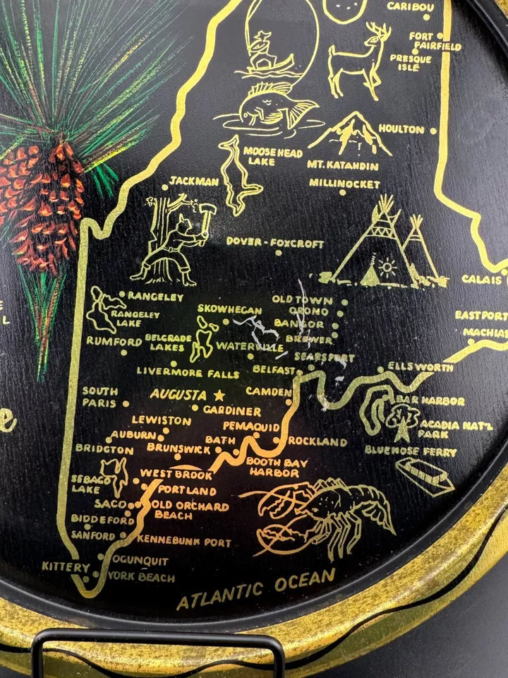 Vintage Tin State Souvenir Trays - Maine